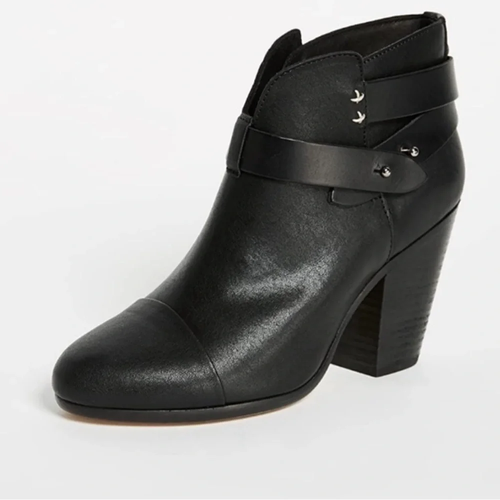 Rag & Bone Harrow Black Leather Boots Bootie, Size 36.5 - Picture 2 of 14